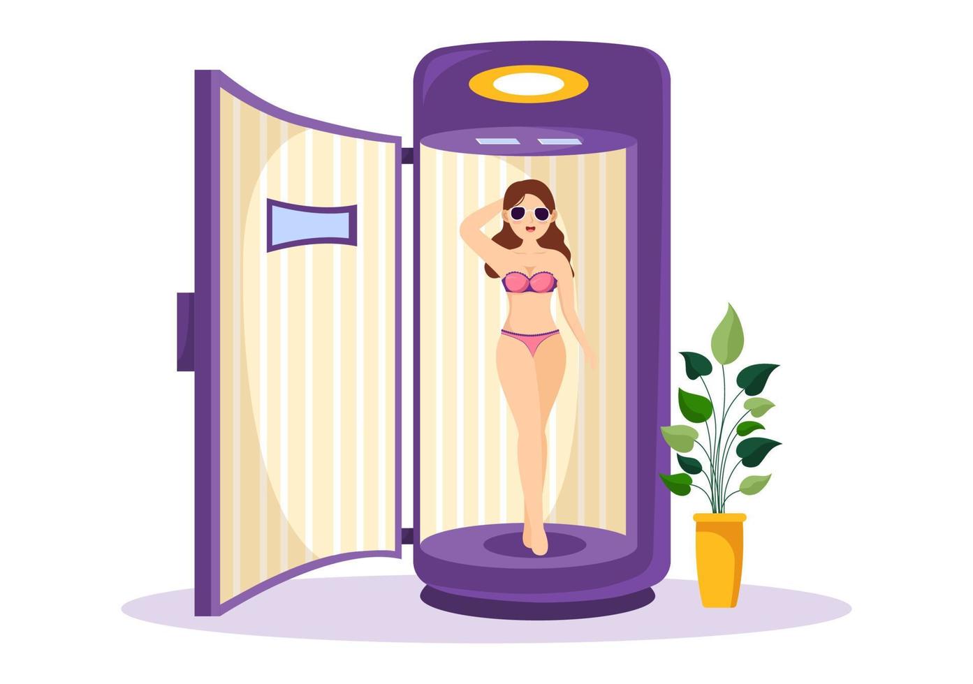 Tanning Bed Procedure to Get Exotic Skin with Modern Technology at the Spa Salon Solarium in Flat Cartoon Hand Drawn Templates Illustration vector