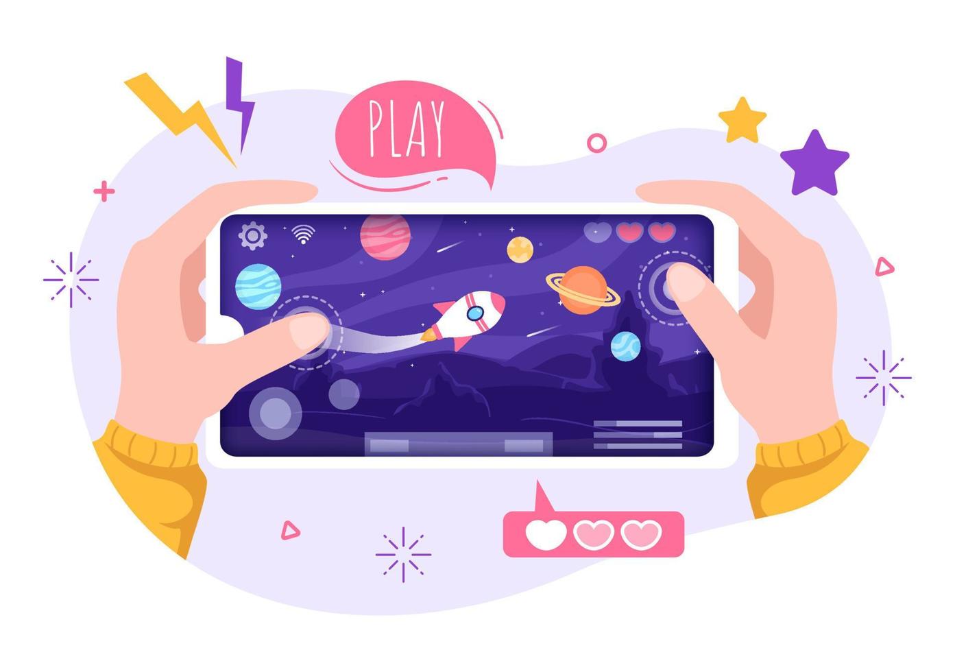 Video Game with Kids Playing Gamepad Controllers Fighting Console on Android Mobile Computer in Flat Cartoon Hand Drawn Template Illustration vector