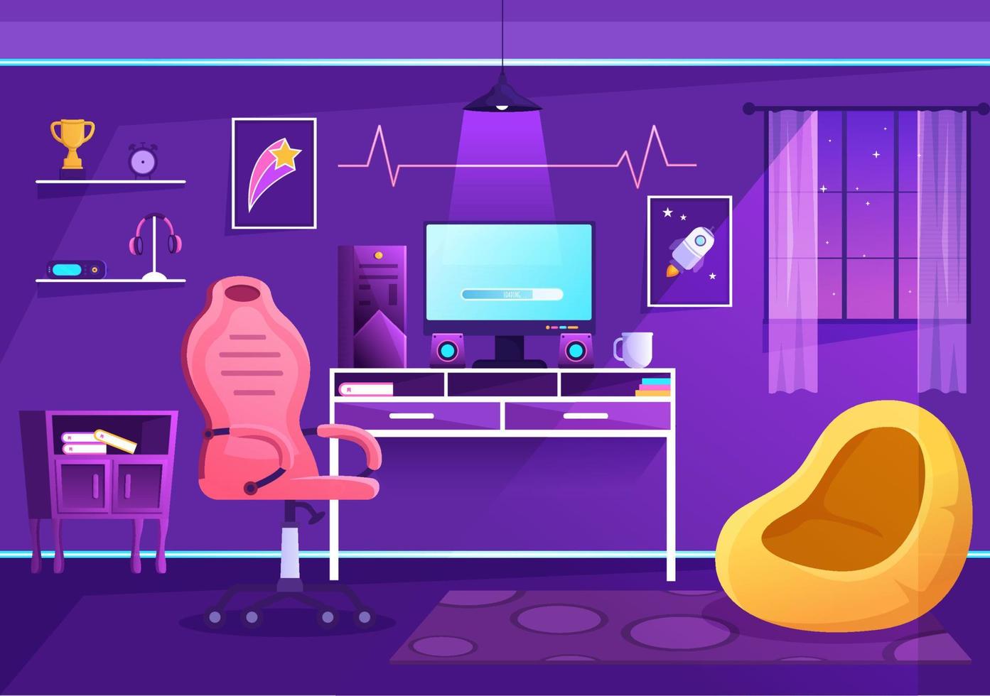 Video Game Room Interior with Android Mobile Computer and Comfortable Armchairs for Gamers in Flat Cartoon Hand Drawn Template Illustration vector