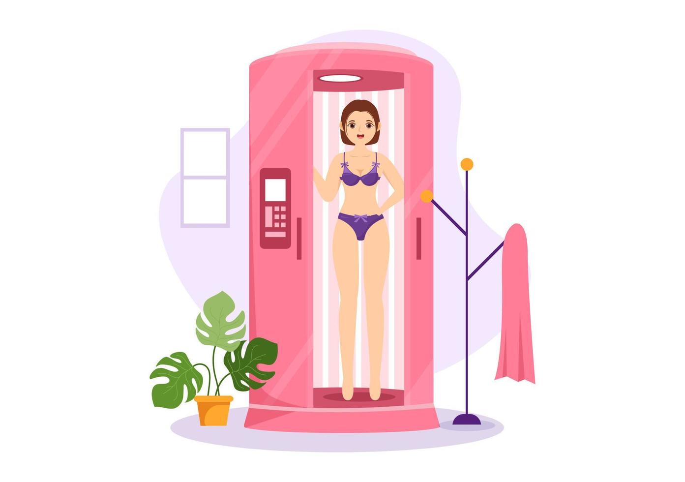 Tanning Bed Procedure to Get Exotic Skin with Modern Technology at the Spa Salon Solarium in Flat Cartoon Hand Drawn Templates Illustration vector