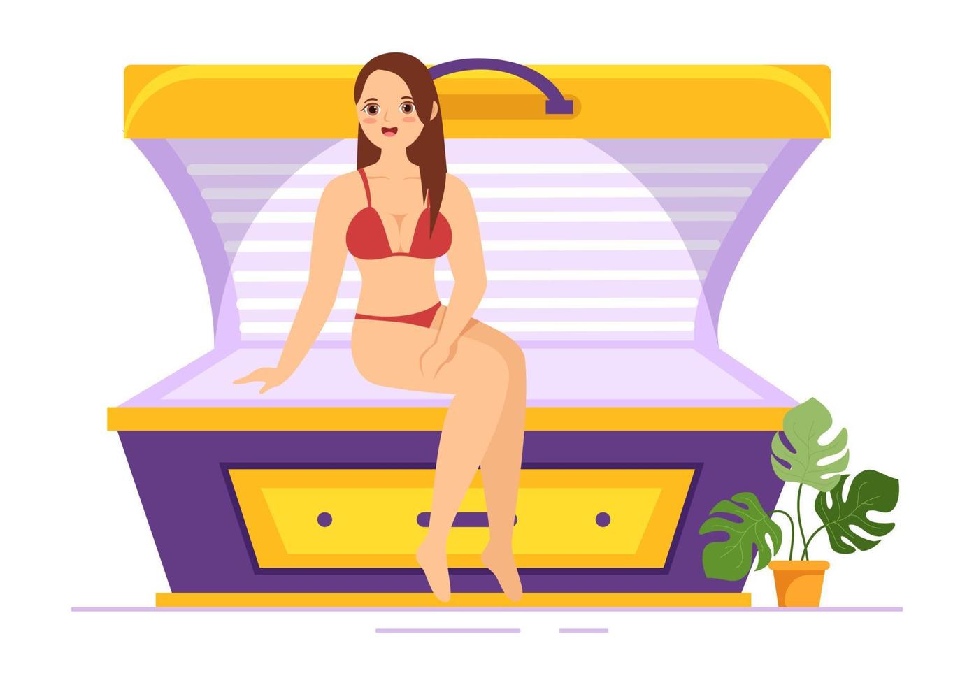 procedimiento de cama de bronceado para obtener una piel exótica con tecnología moderna en el solarium del salón de spa en dibujos animados planos dibujados a mano ilustración de plantillas vector