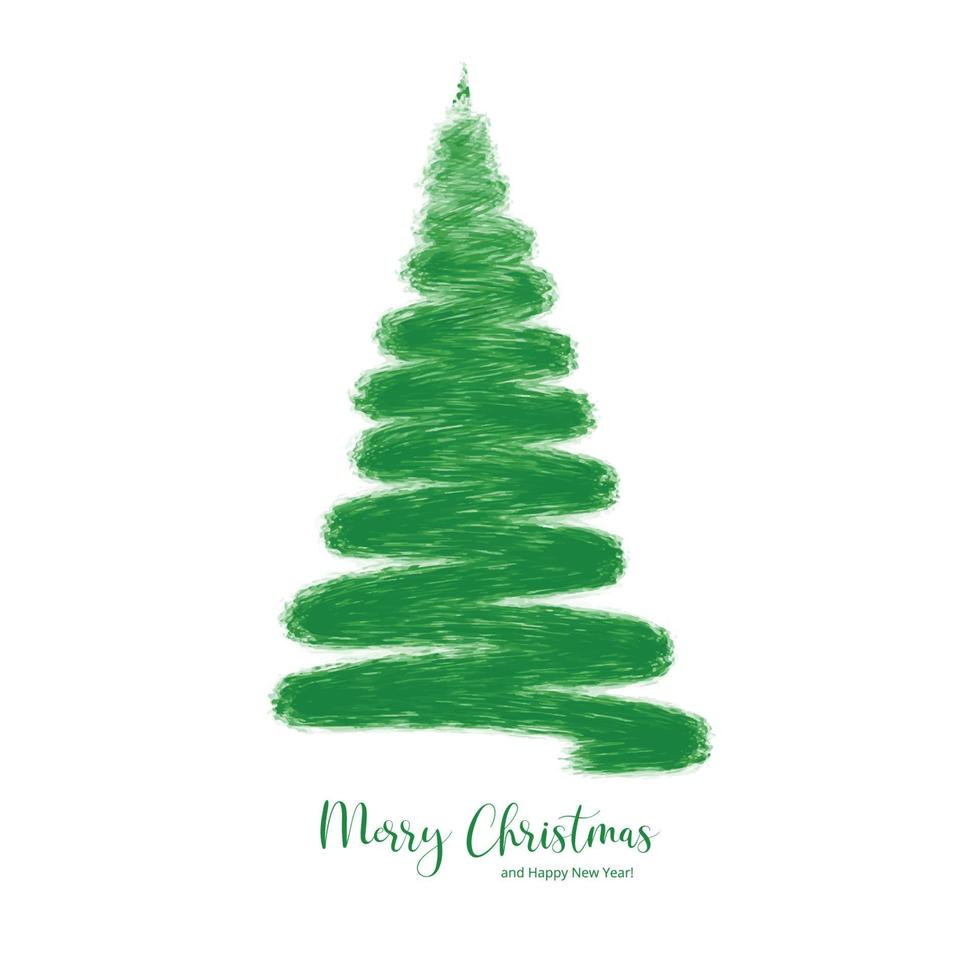 Merry christmas and happy new year greeting card tree on white background vector