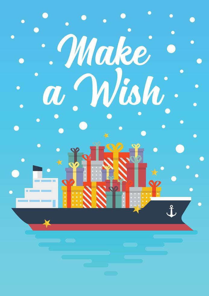 Container cargo ship with gift present boxes vector