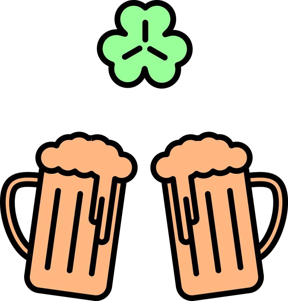 Two glasses of beer, shamrock color icon vector