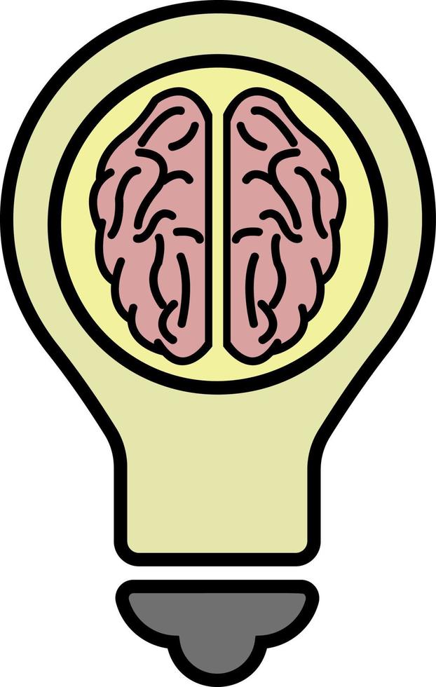 Light bulb with a brain inside outline color icon vector