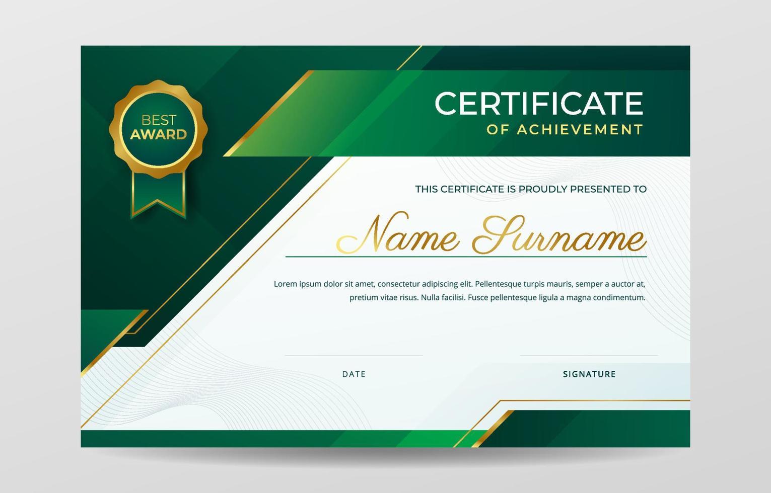 plantilla de certificado verde profesional vector