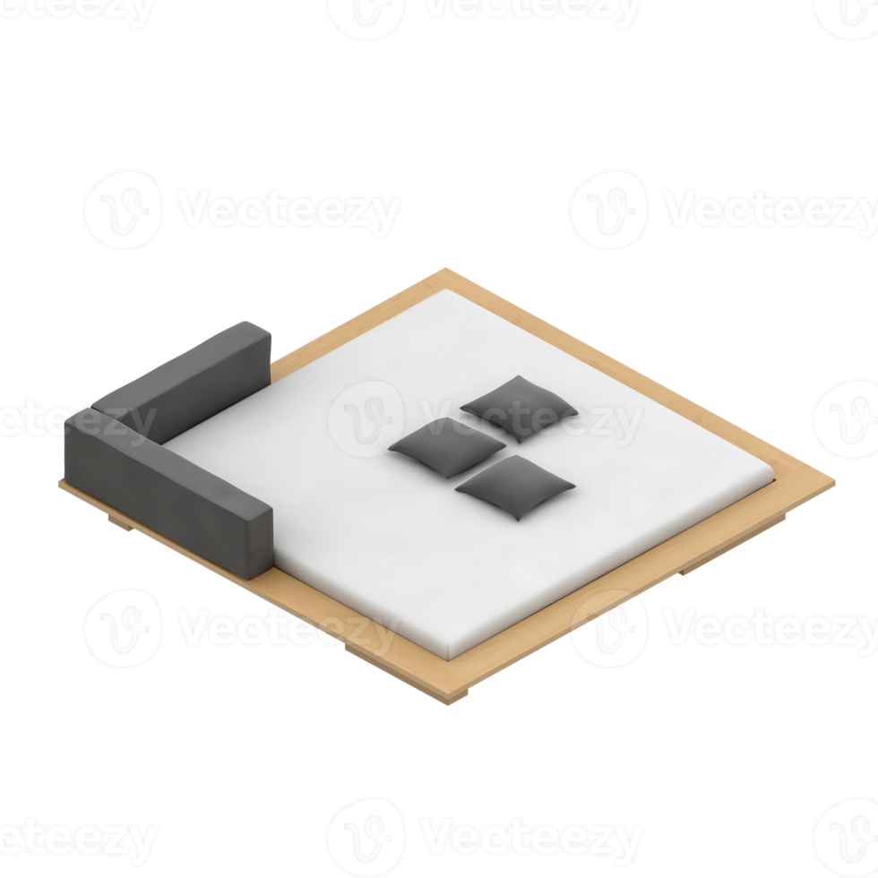 Isometric Bedroom 3D render png
