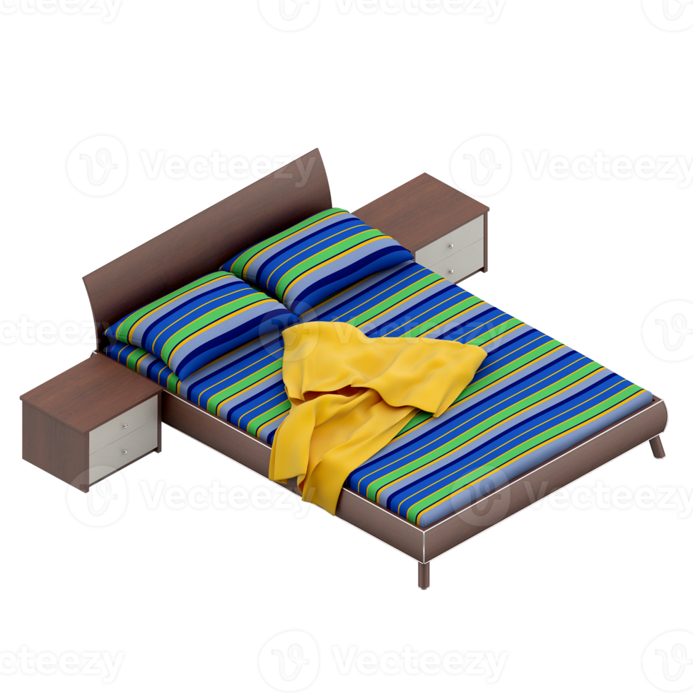 Isometric Bedroom 3D render png