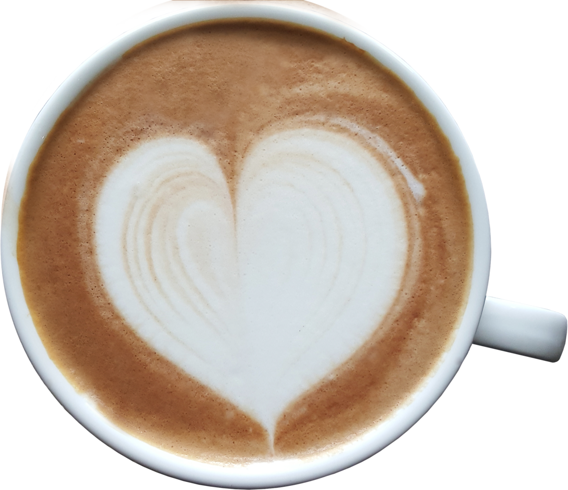 Top view of a mug of latte art coffee. png