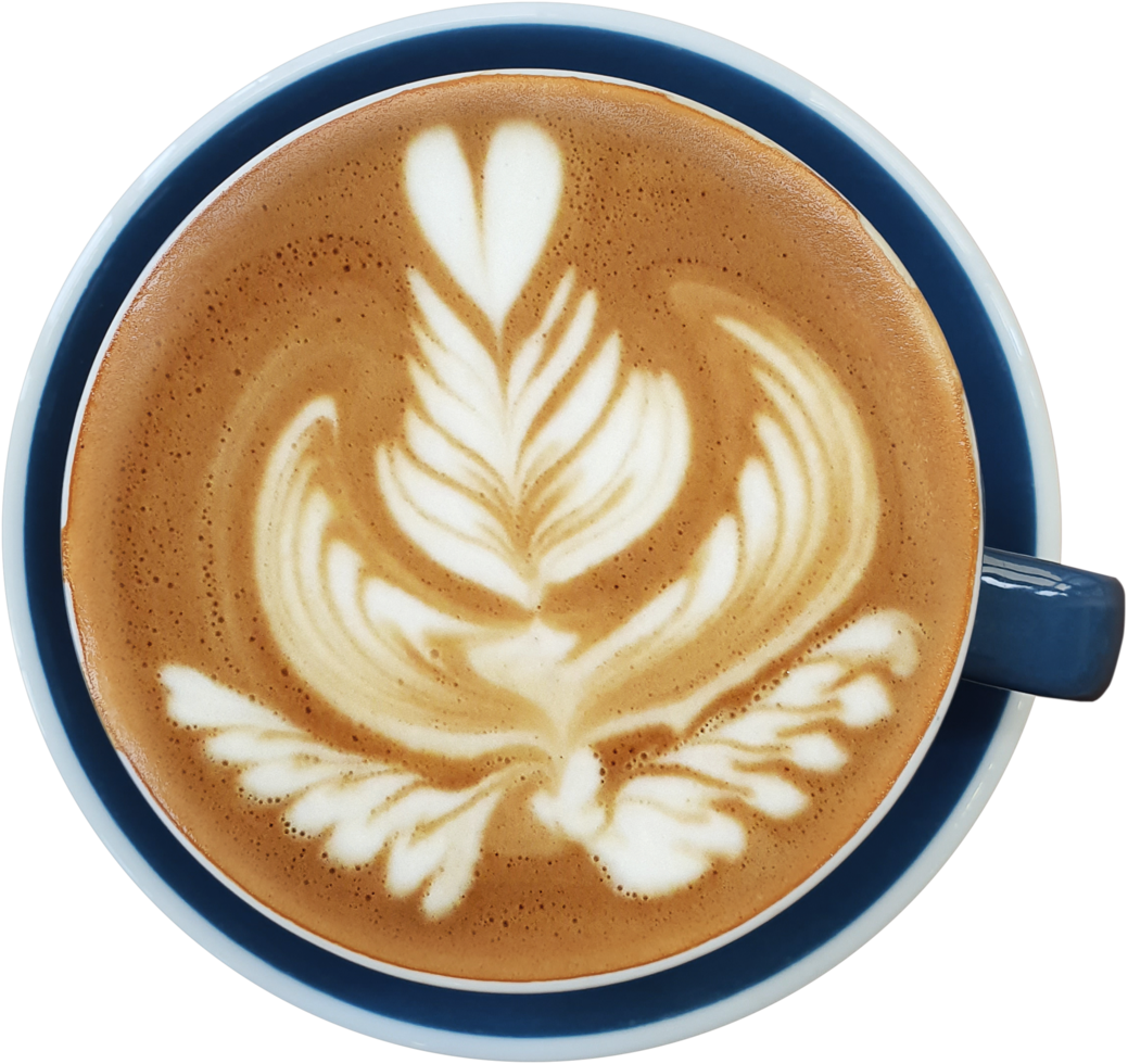 Free Top view of a mug of latte art coffee. 14058478 PNG with