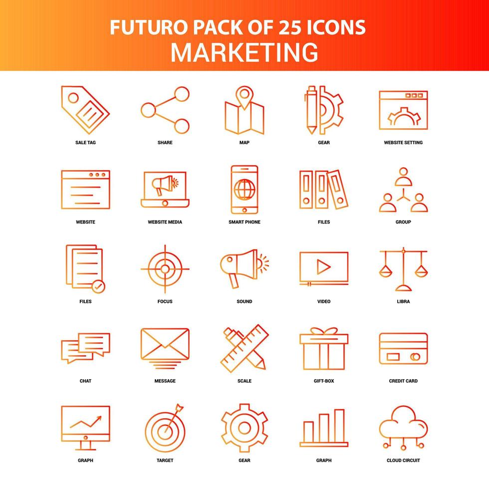 Orange Futuro 25 Marketing Icon Set vector