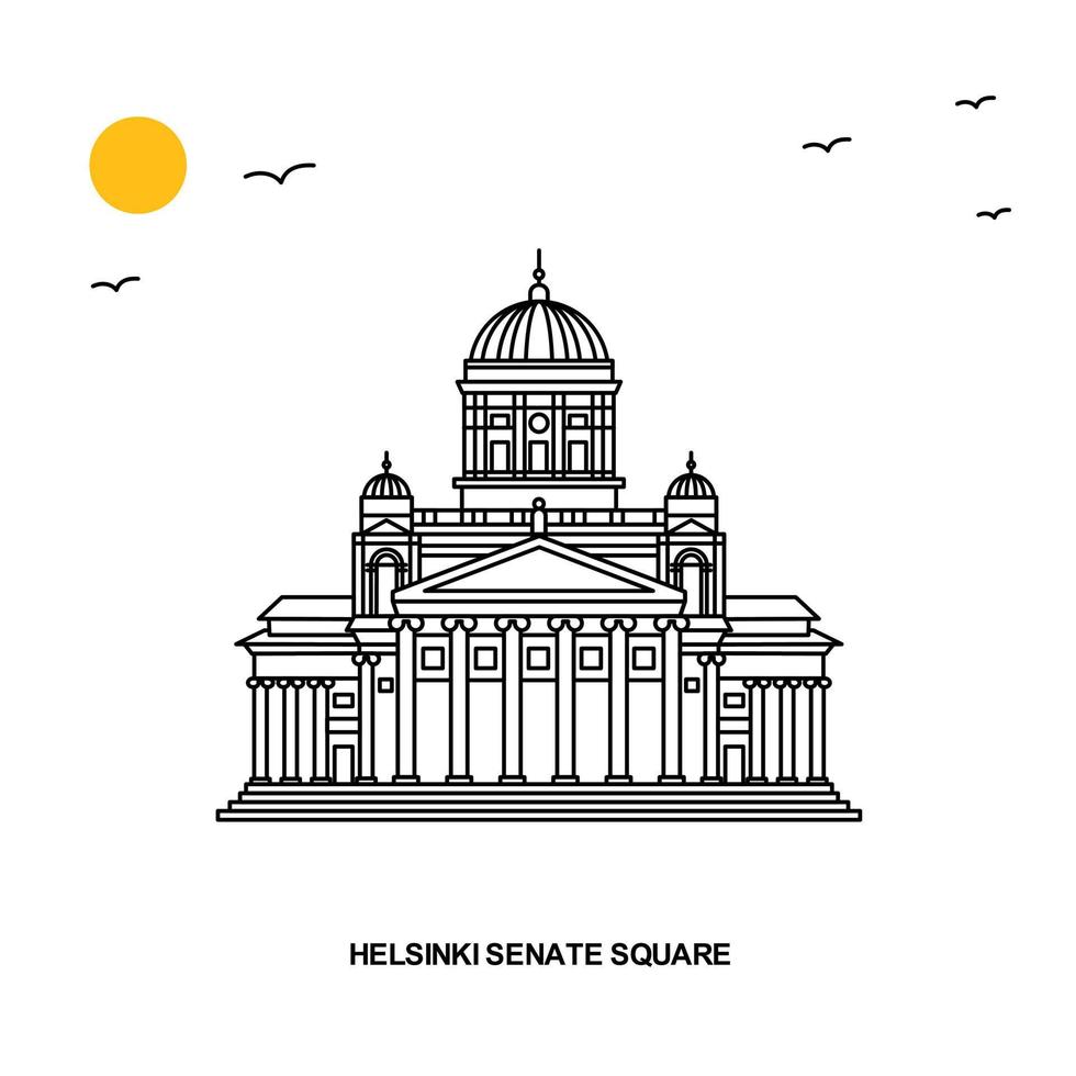 helsinki senado square monumento viajes mundiales ilustración natural fondo en estilo de línea vector