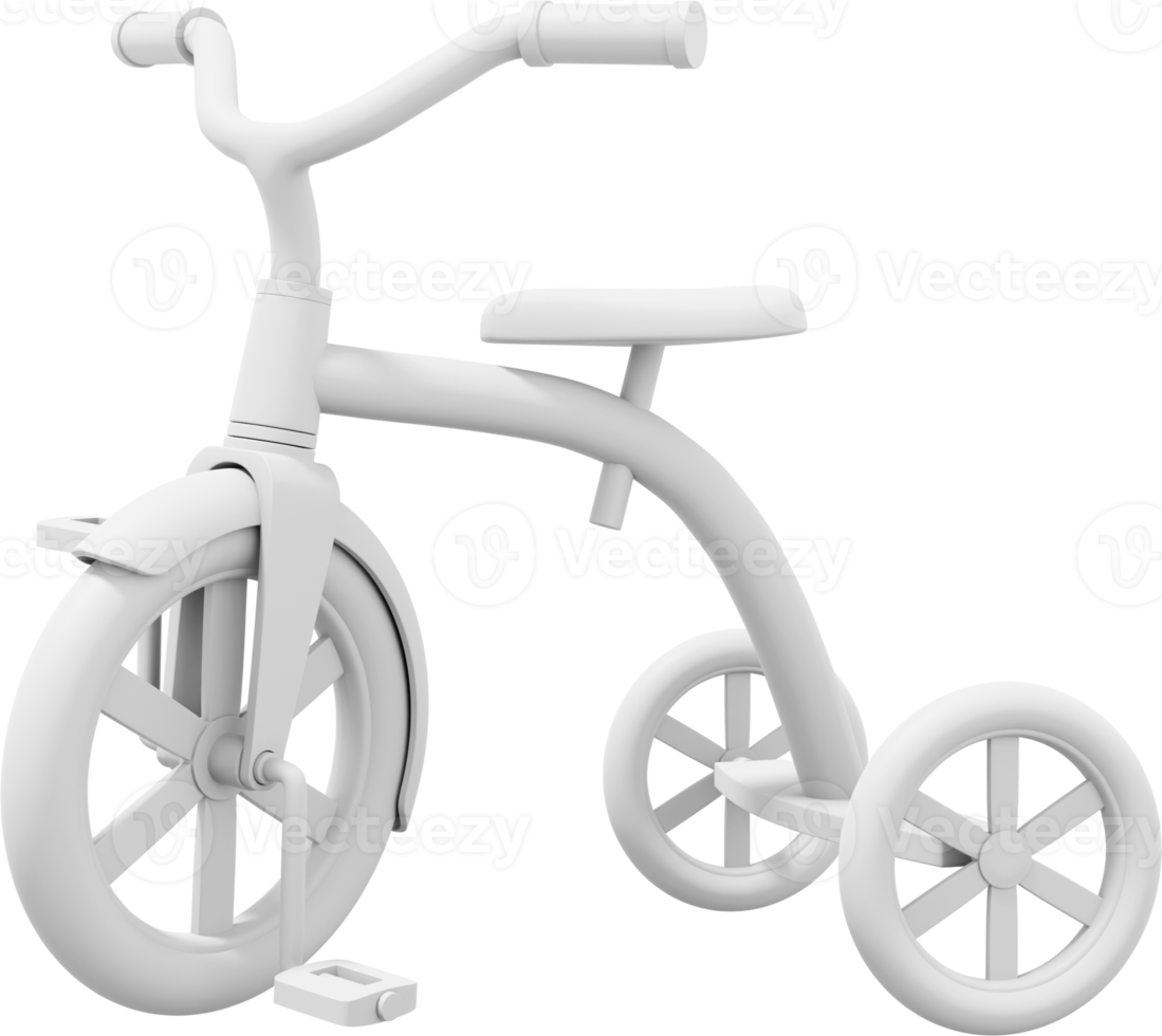 Children tricycle. White PNG icon on transparent background. 3D rendering.