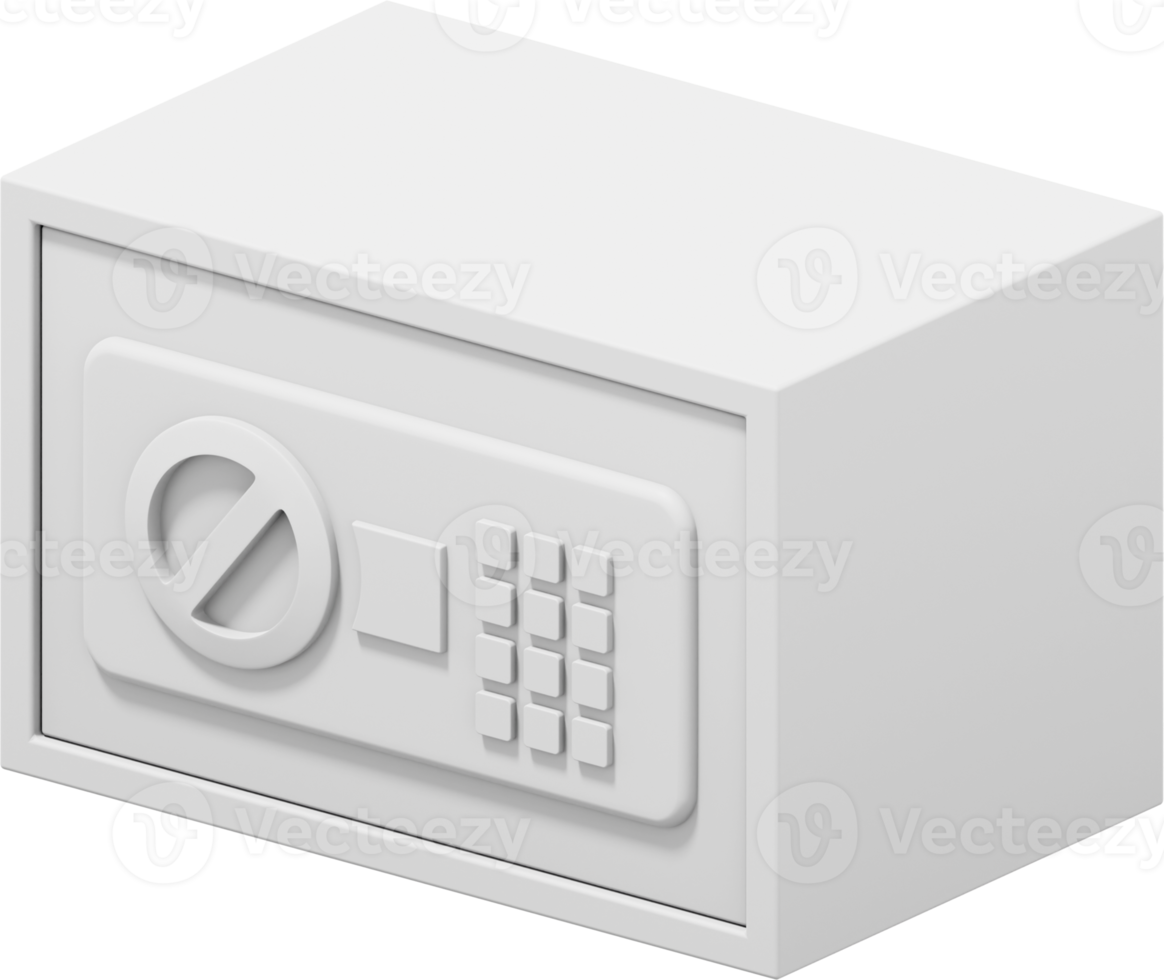 Modern safe with code lock. White close storage. PNG icon on transparent background. 3D rendering.