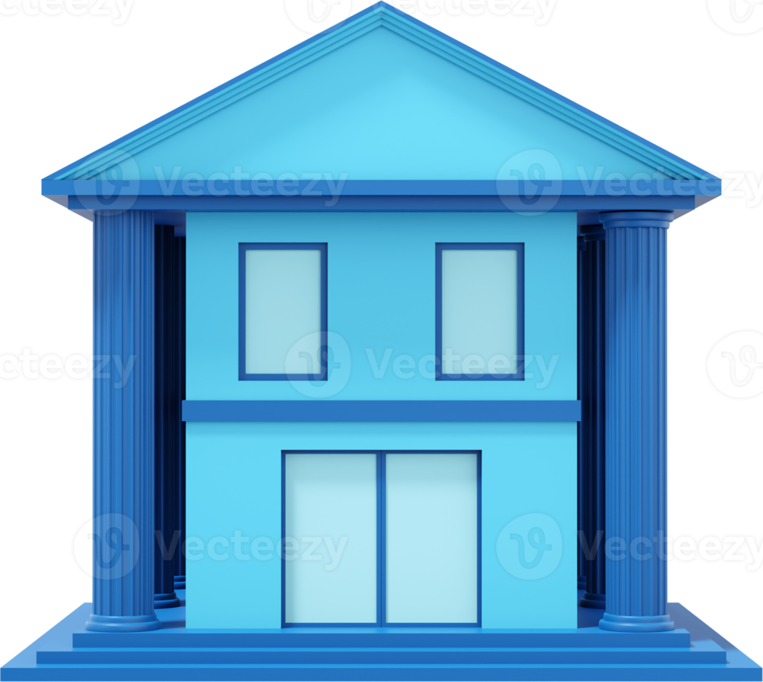 Administrative building, university, office, city hall in blue. PNG icon on transparent background. 3D rendering.