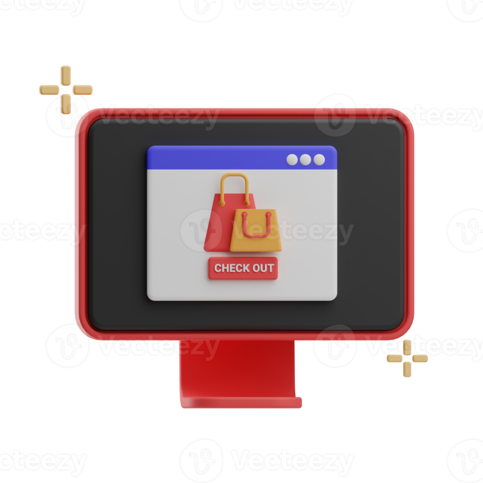 online shopping, objects check out illustration 3d png