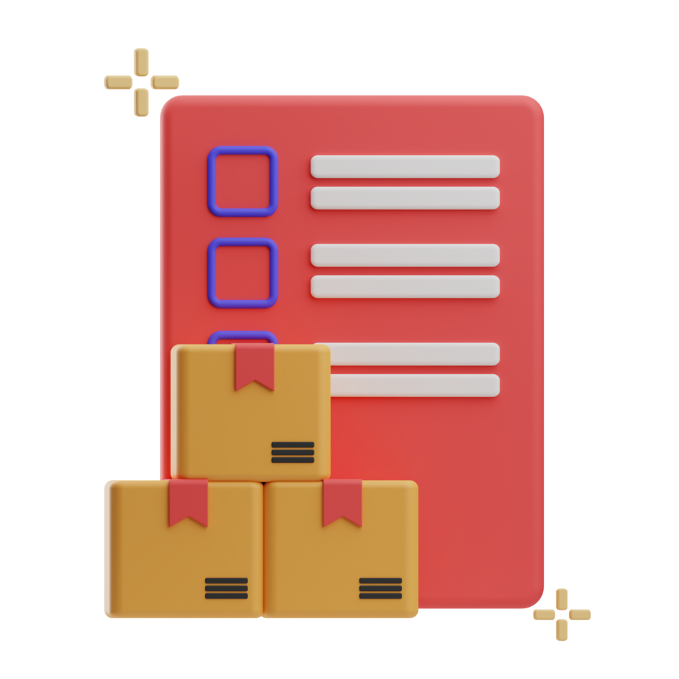 online shopping, objects package checking illustration 3d png