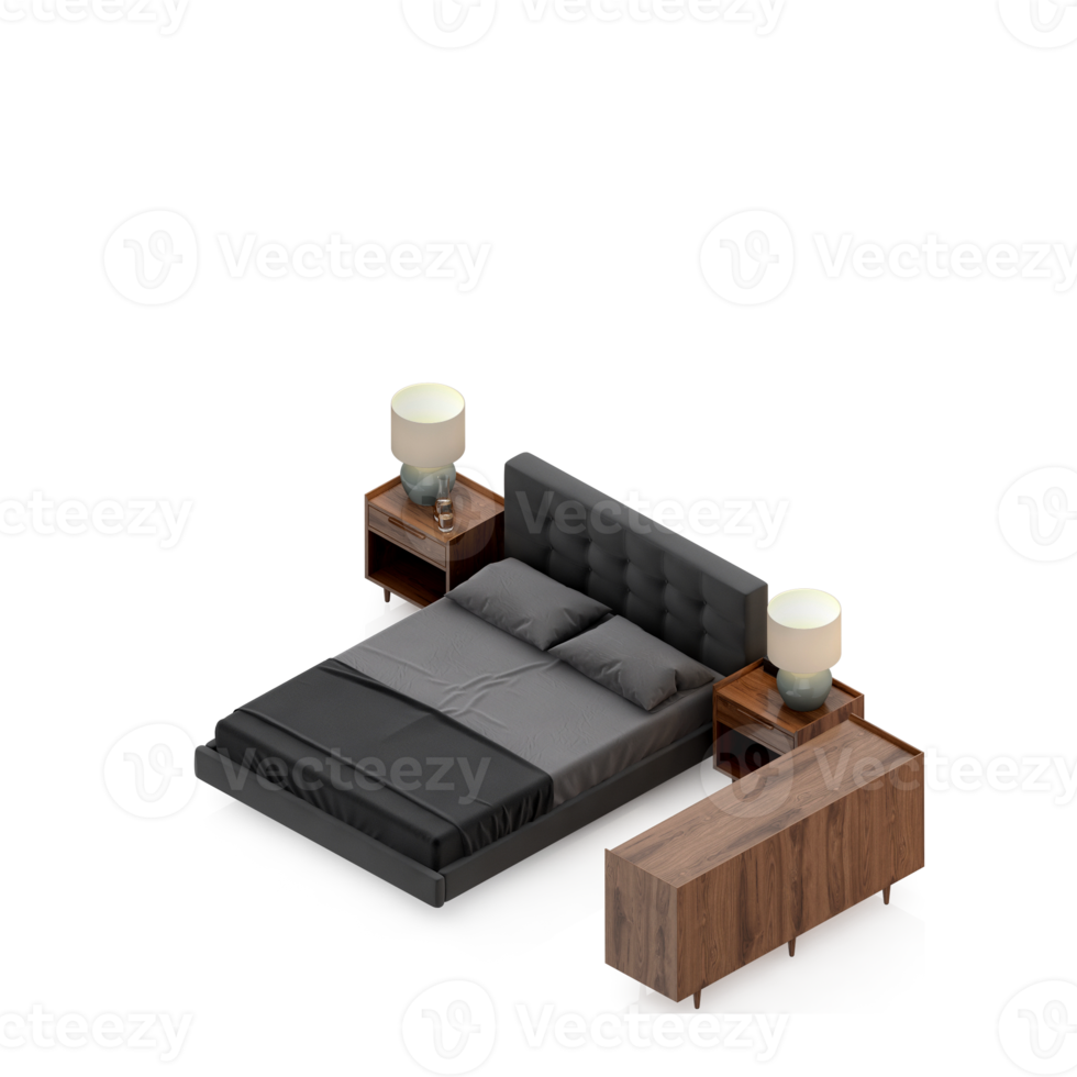 Isometric Bedroom 3D render png