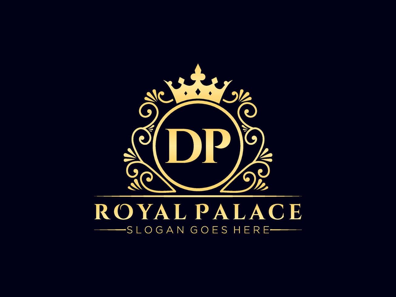 Letter DP Antique royal luxury victorian logo with ornamental frame. vector