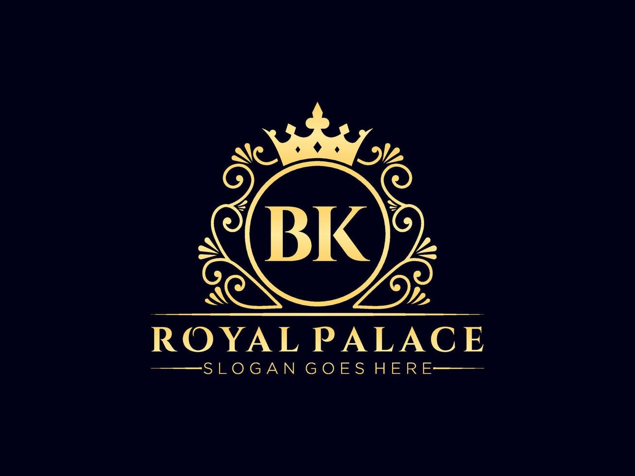 Letter BK Antique royal luxury victorian logo with ornamental frame. vector
