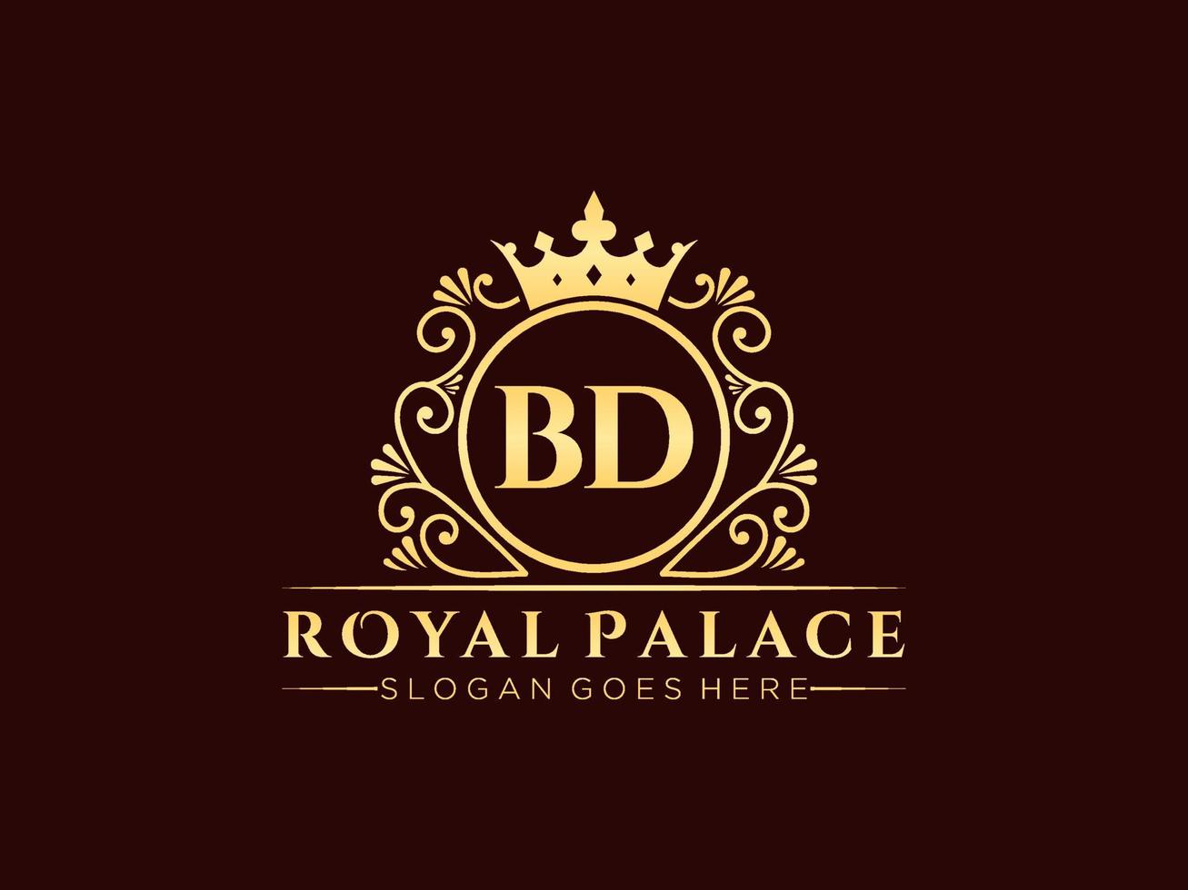 Letter BD Antique royal luxury victorian logo with ornamental frame. vector