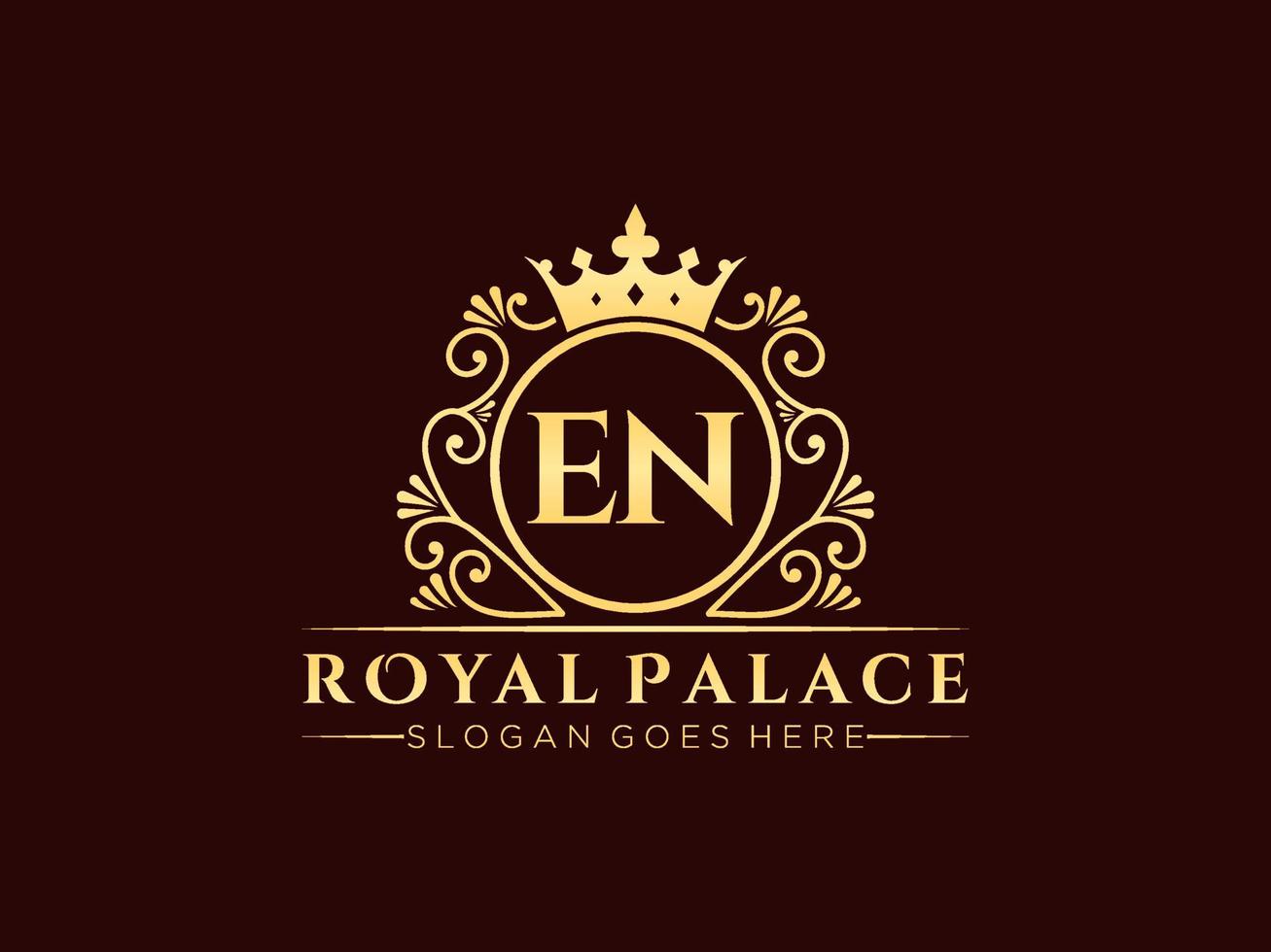 Letter EN Antique royal luxury victorian logo with ornamental frame. vector