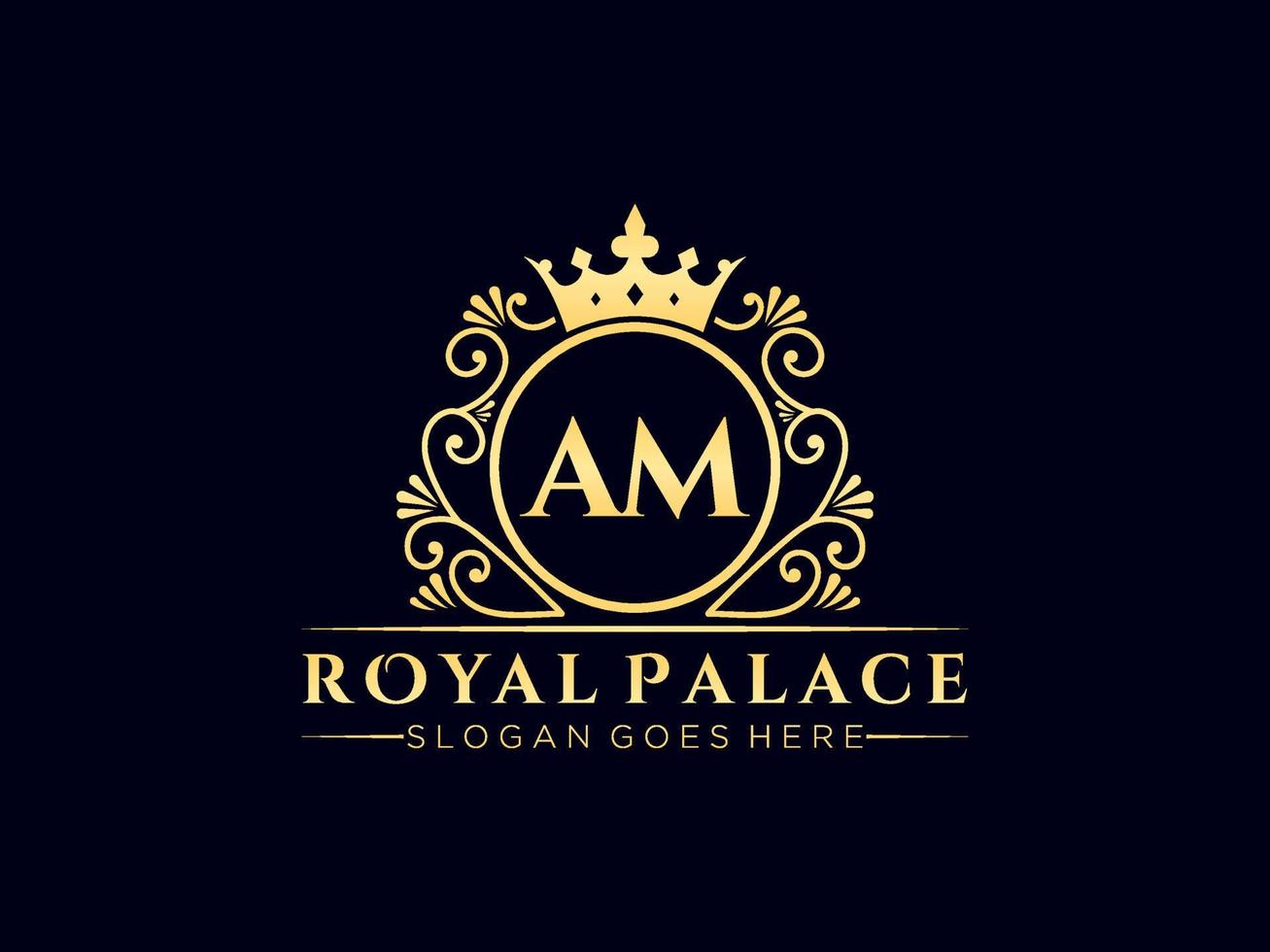 Letter AM Antique royal luxury victorian logo with ornamental frame. vector