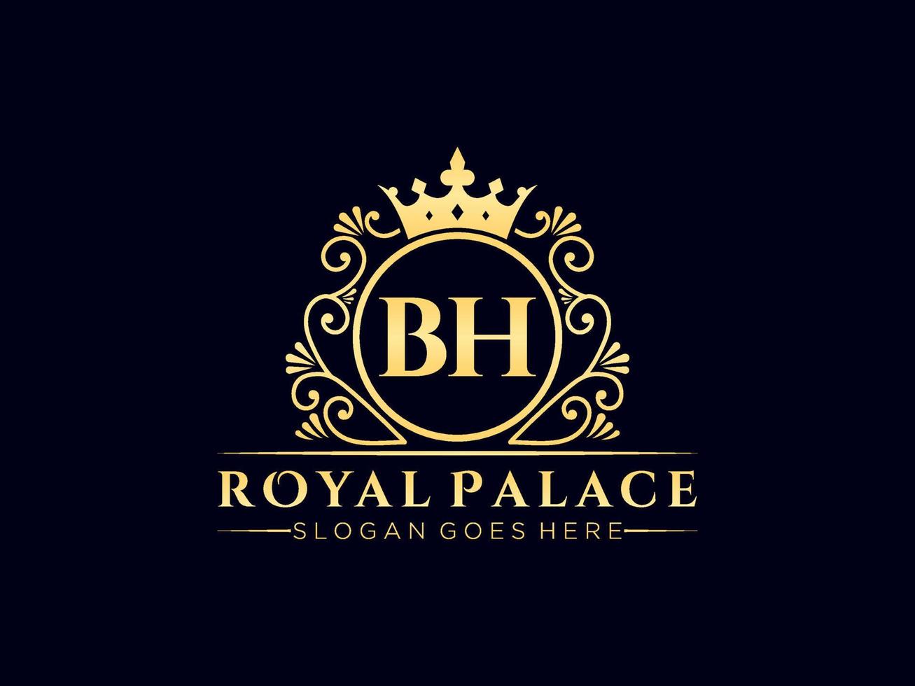 Letter BH Antique royal luxury victorian logo with ornamental frame. vector