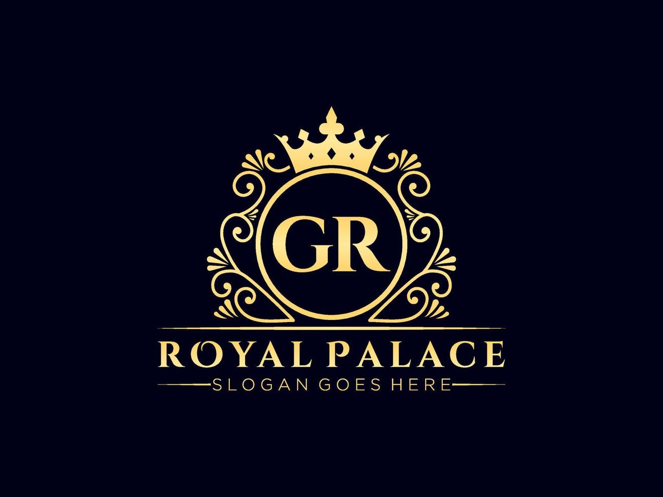 Letter GR Antique royal luxury victorian logo with ornamental frame. vector