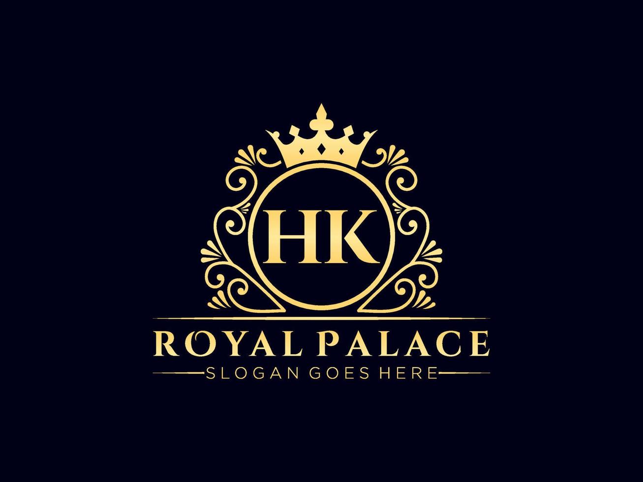 Letter HK Antique royal luxury victorian logo with ornamental frame. vector