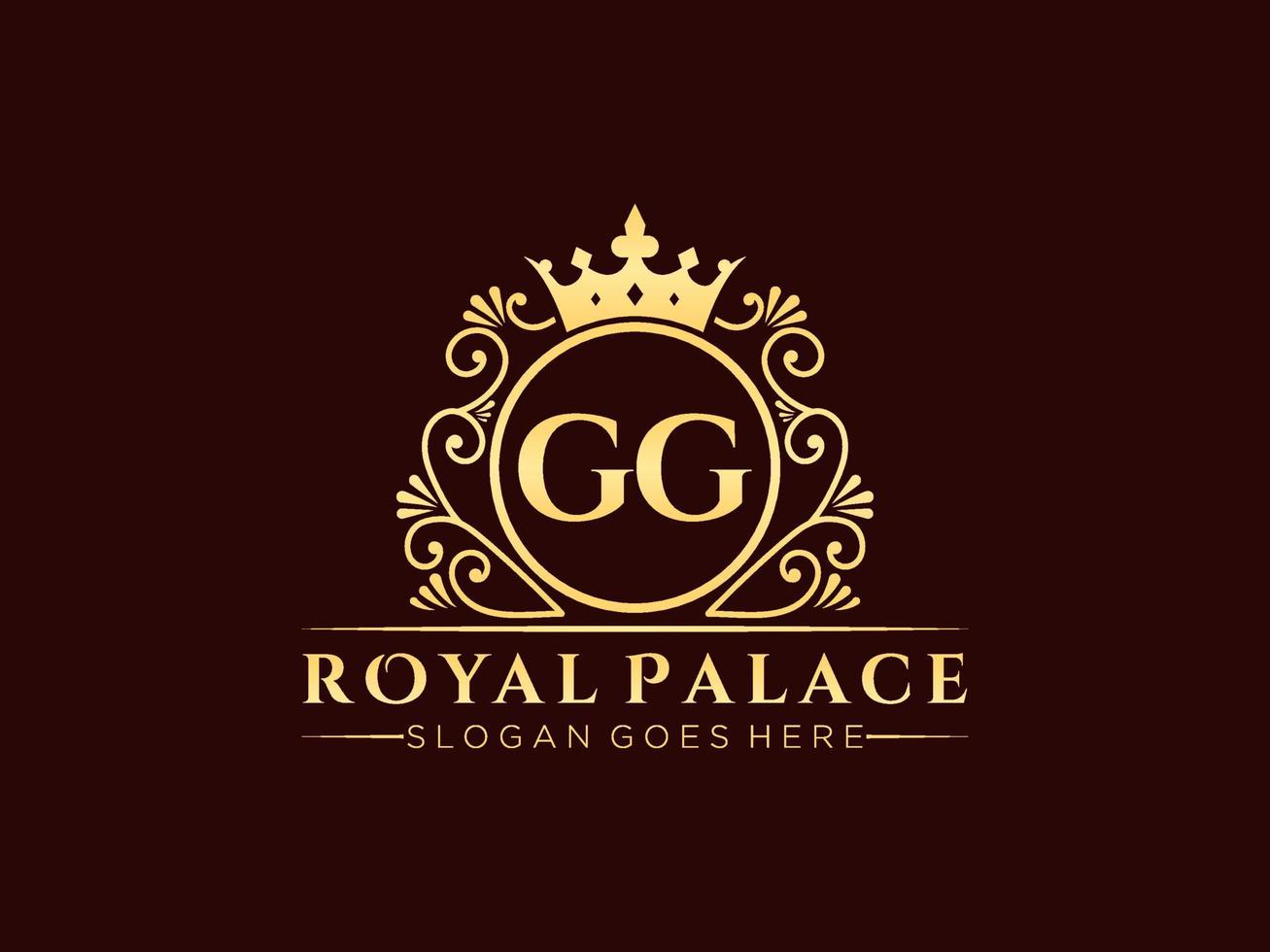 letra gg logotipo victoriano de lujo real antiguo con marco ornamental. vector