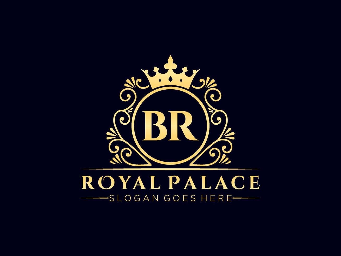 Letter BR Antique royal luxury victorian logo with ornamental frame. vector