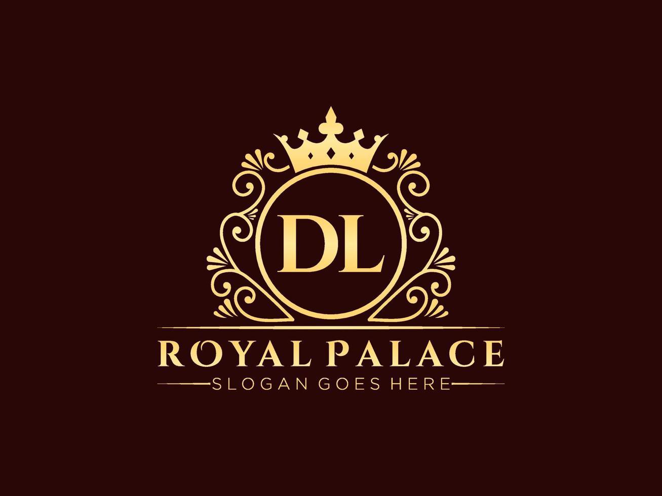 Letter DL Antique royal luxury victorian logo with ornamental frame. vector