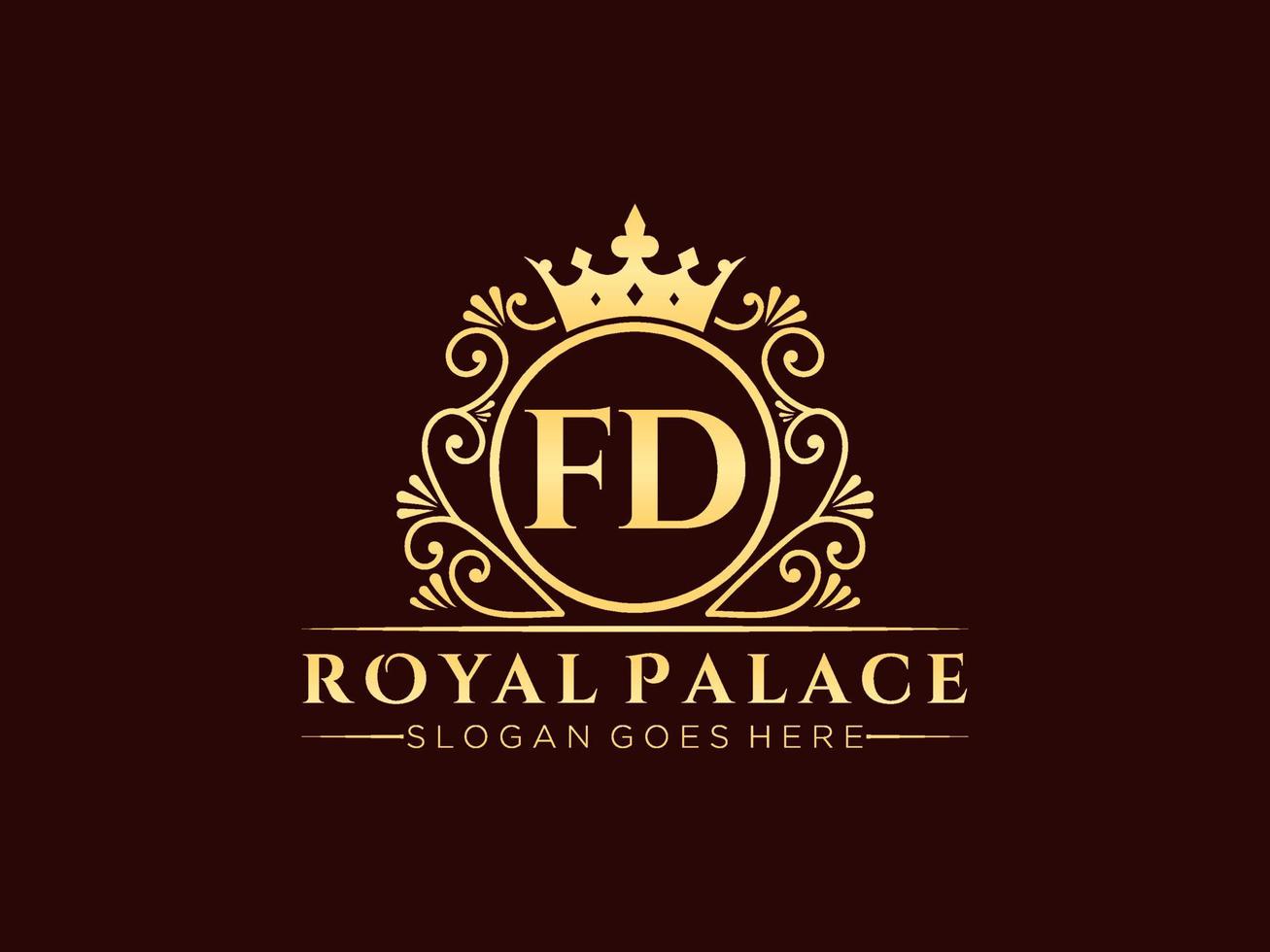Letter FD Antique royal luxury victorian logo with ornamental frame. vector