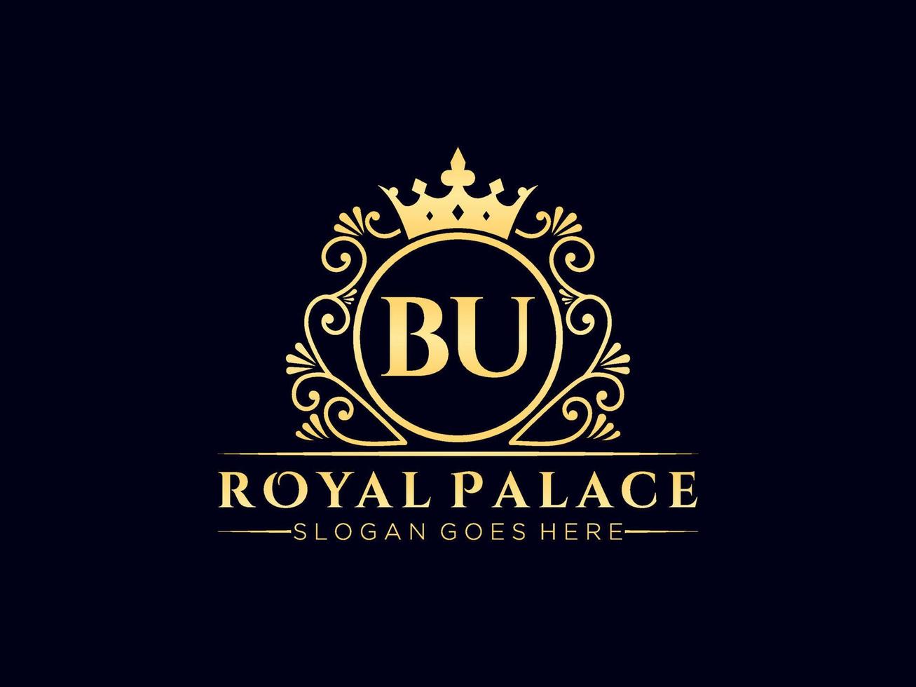 Letter BU Antique royal luxury victorian logo with ornamental frame. vector