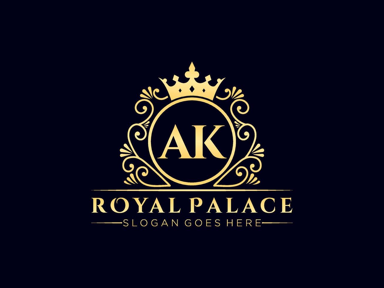Letter AK Antique royal luxury victorian logo with ornamental frame. vector