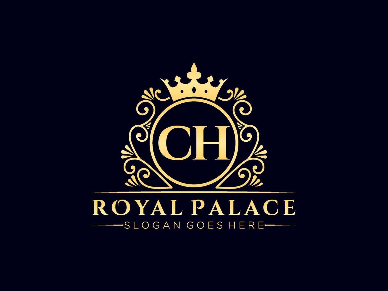 Letter CH Antique royal luxury victorian logo with ornamental frame. vector