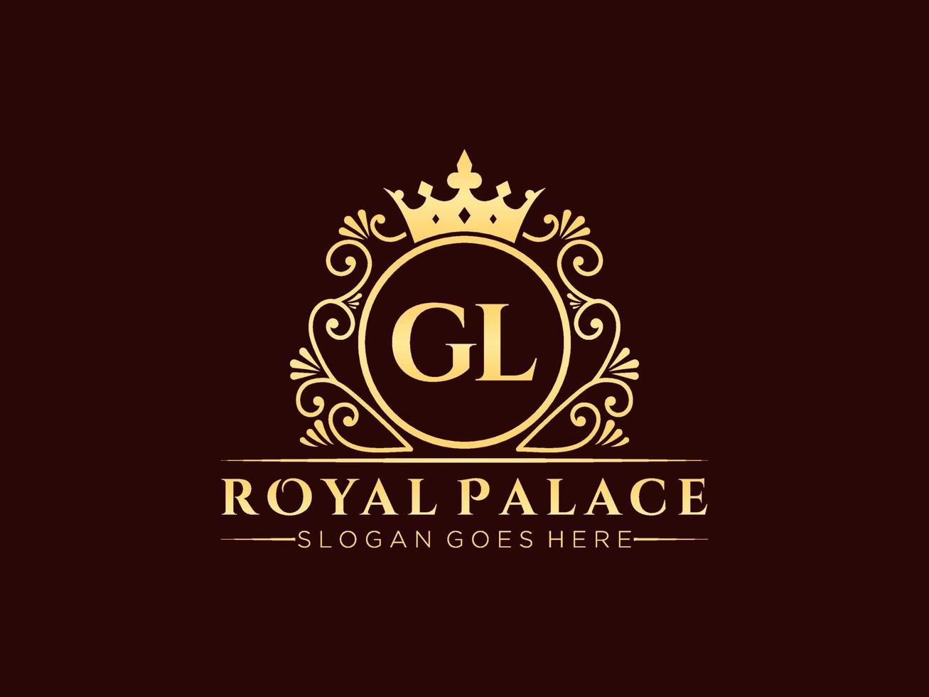 Letter GL Antique royal luxury victorian logo with ornamental frame. vector