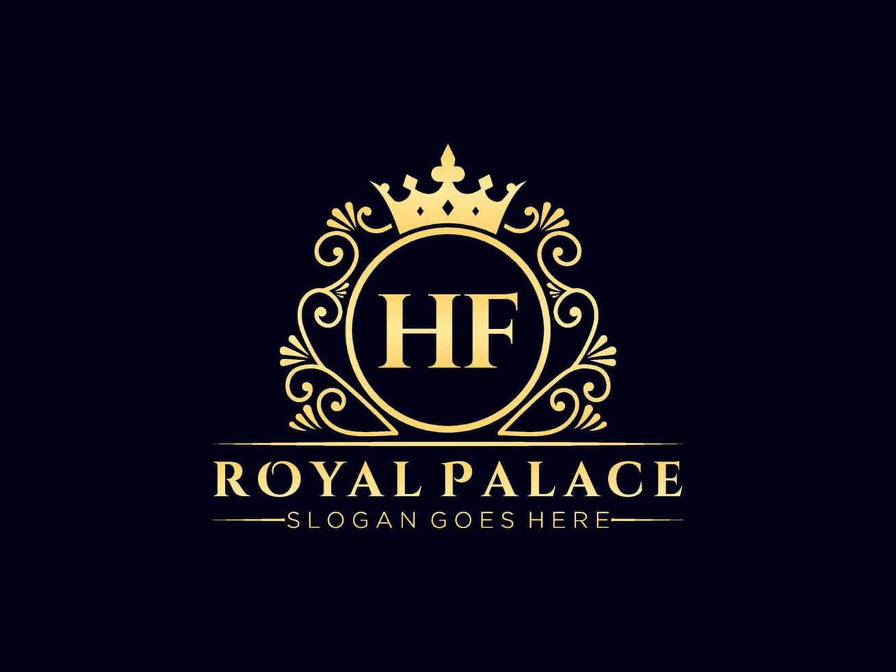 Letter HF Antique royal luxury victorian logo with ornamental frame. vector
