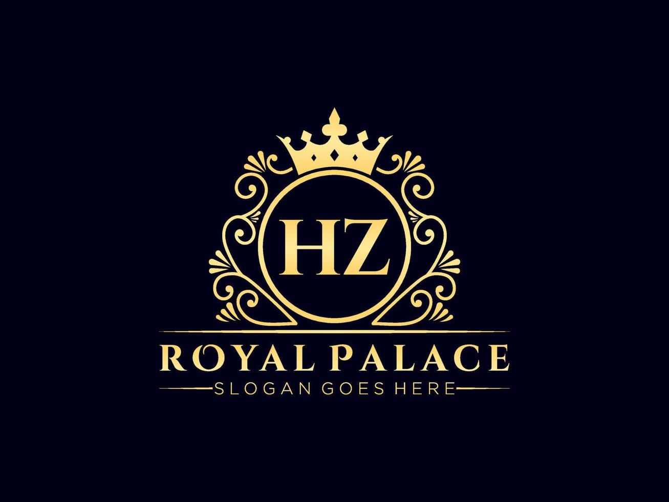 Letter HZ Antique royal luxury victorian logo with ornamental frame. vector