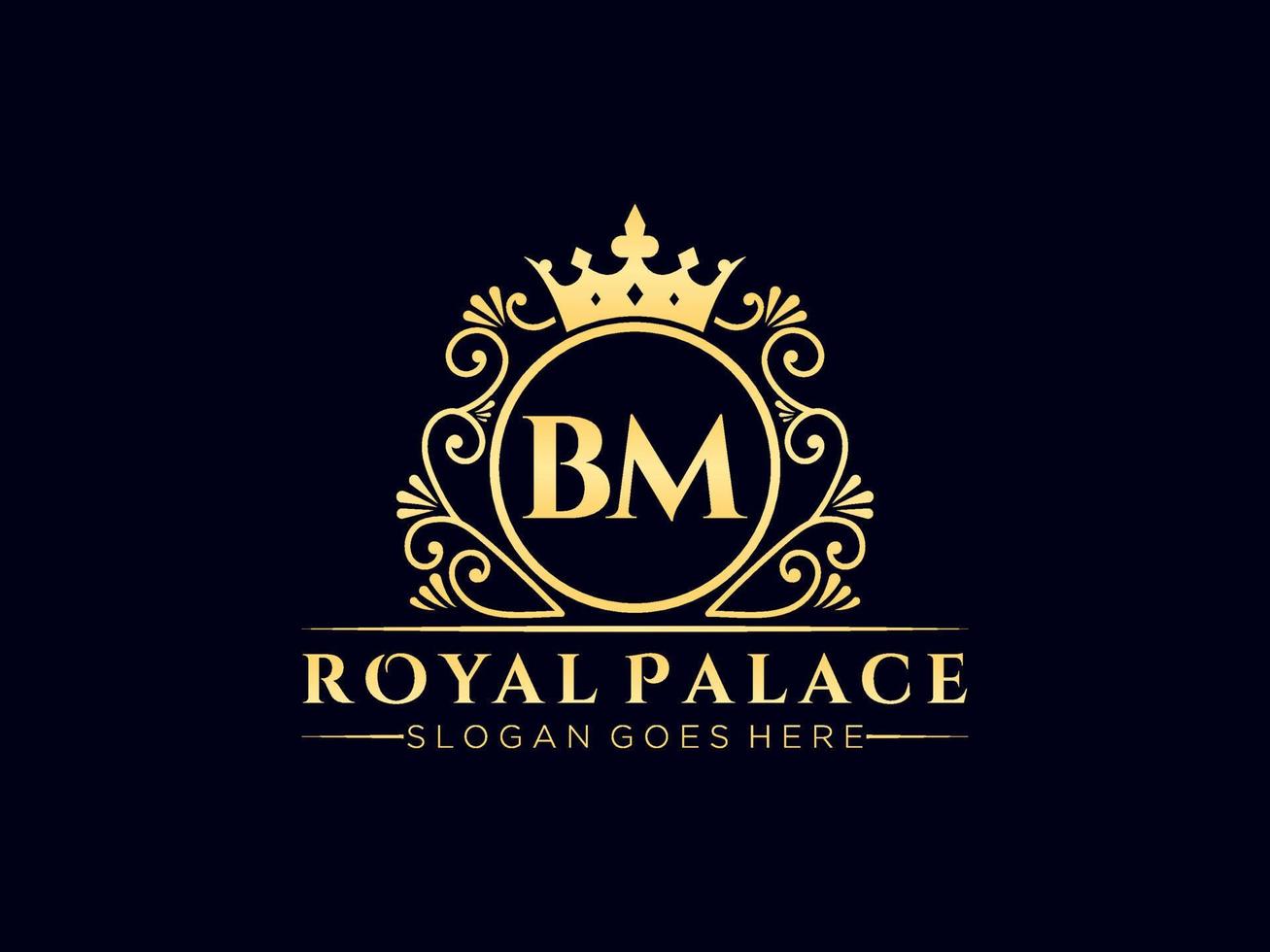 Letter BM Antique royal luxury victorian logo with ornamental frame. vector