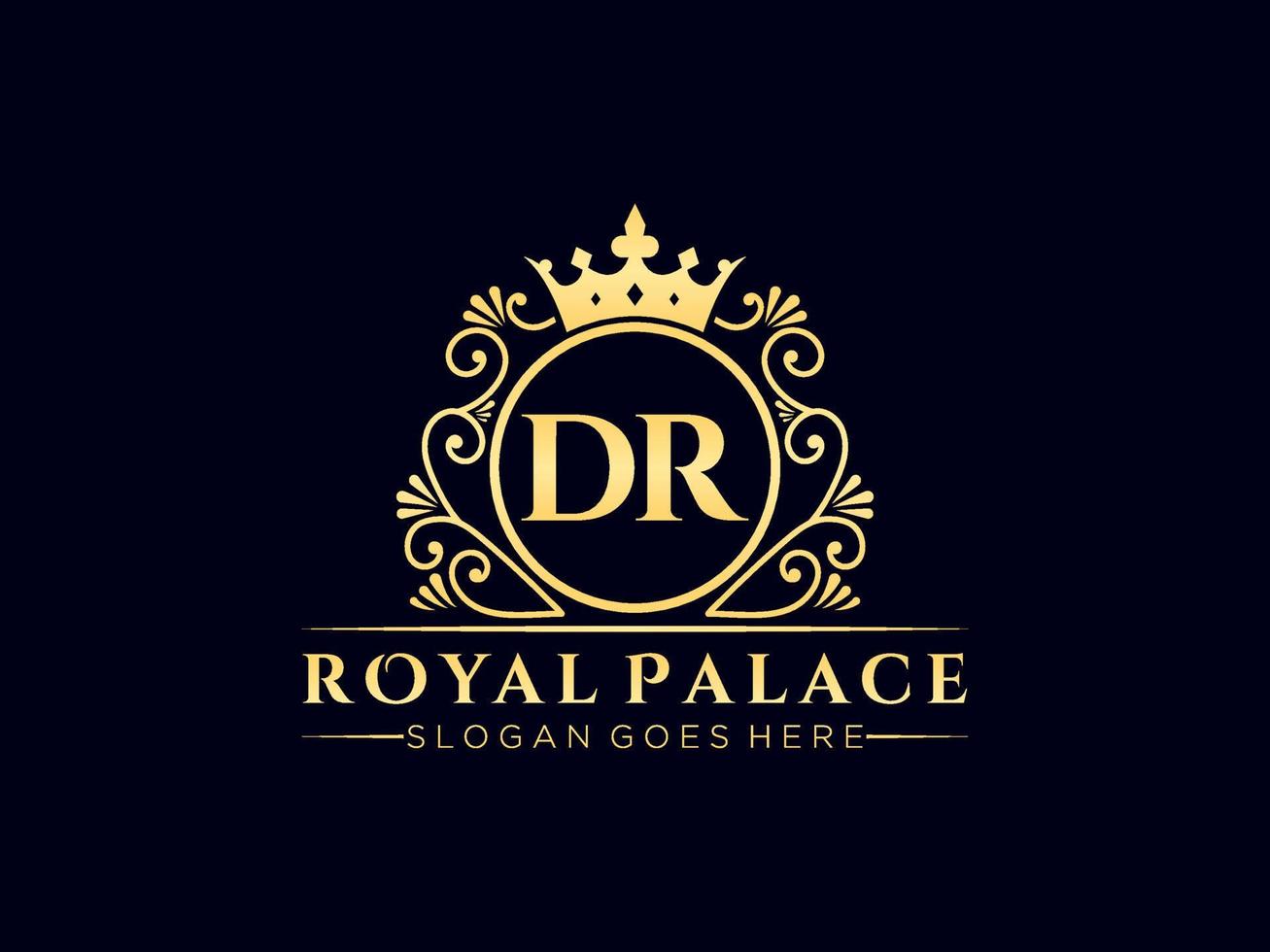 Letter DR Antique royal luxury victorian logo with ornamental frame. vector
