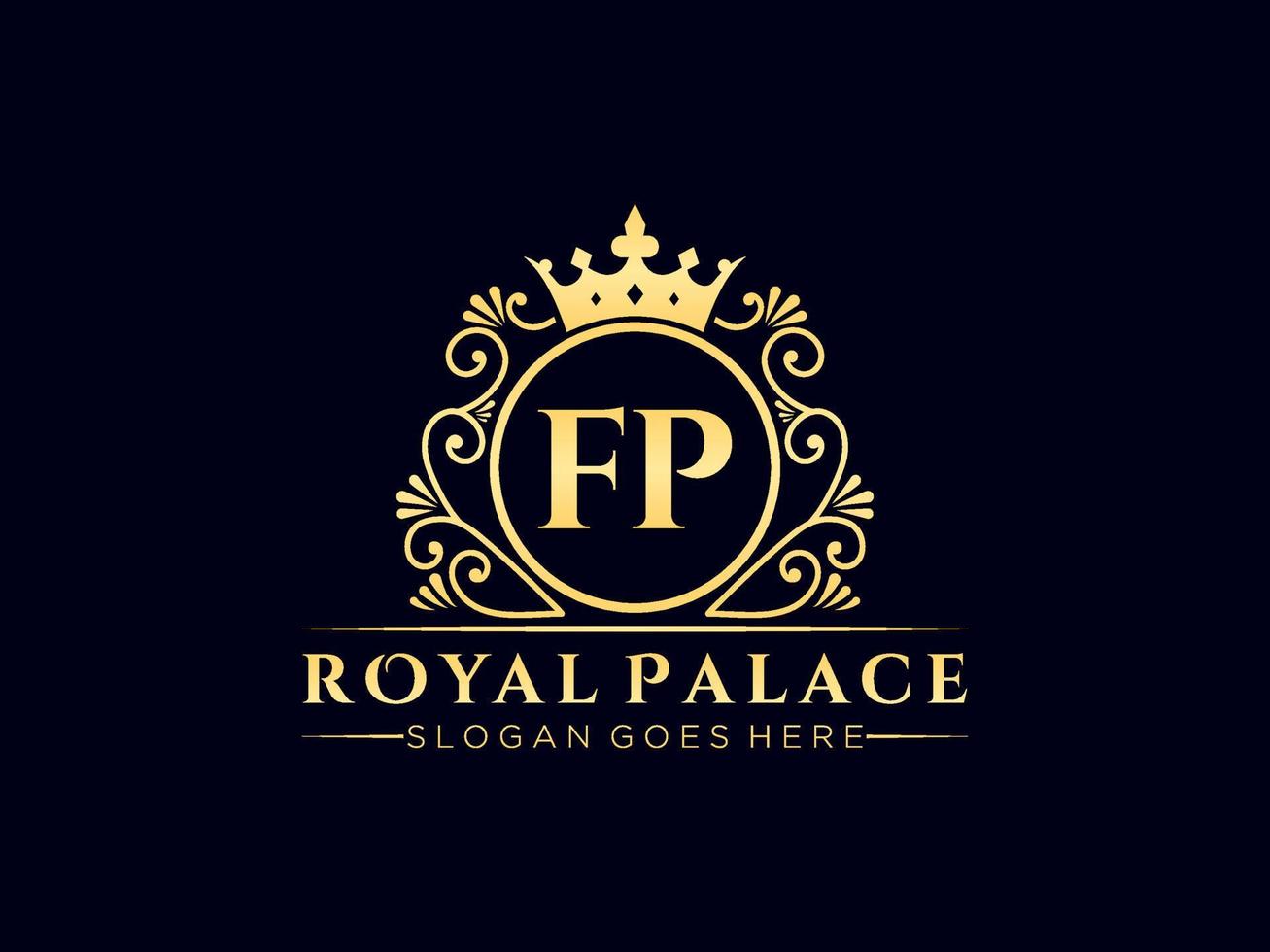 Letter FP Antique royal luxury victorian logo with ornamental frame. vector