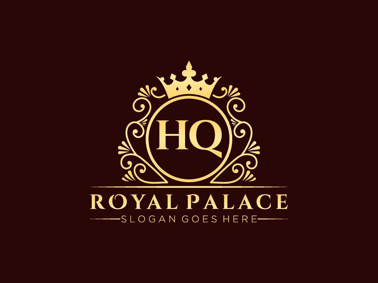 Letter HQ Antique royal luxury victorian logo with ornamental frame. vector