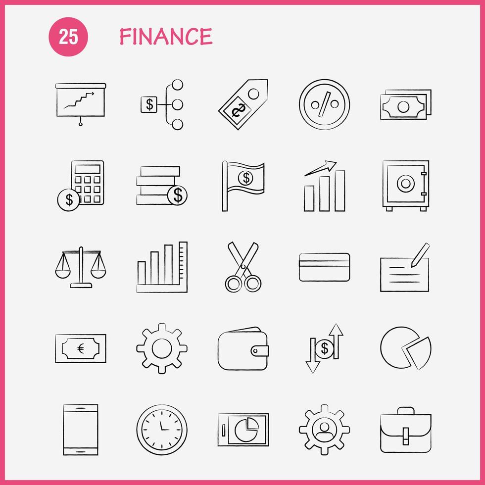 Los iconos dibujados a mano de finanzas establecidos para infografías. El kit de uxui móvil y el diseño de impresión incluyen un gráfico circular. vector