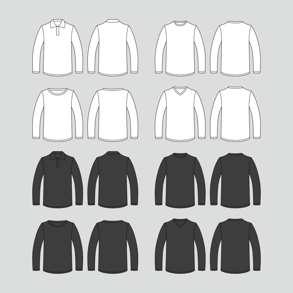 Long Sleeve T-Shirt Mock up Outline Template vector