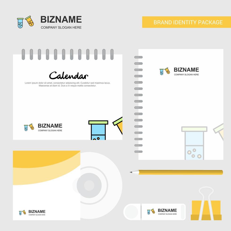 Test tube Logo Calendar Template CD Cover Diary and USB Brand Stationary Package Design Vector Template