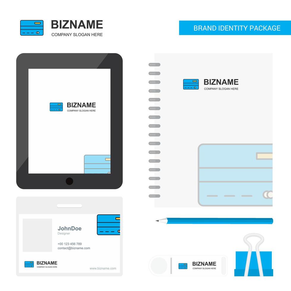 Credit card Business Logo Tab App Diary PVC Employee Card and USB Brand Stationary Package Design Vector Template