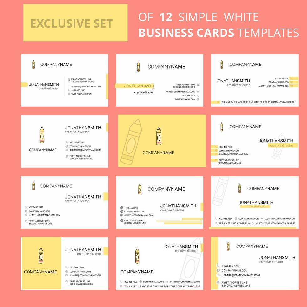 Set of 12 Pencil Creative Busienss Card Template Editable Creative logo and Visiting card background vector