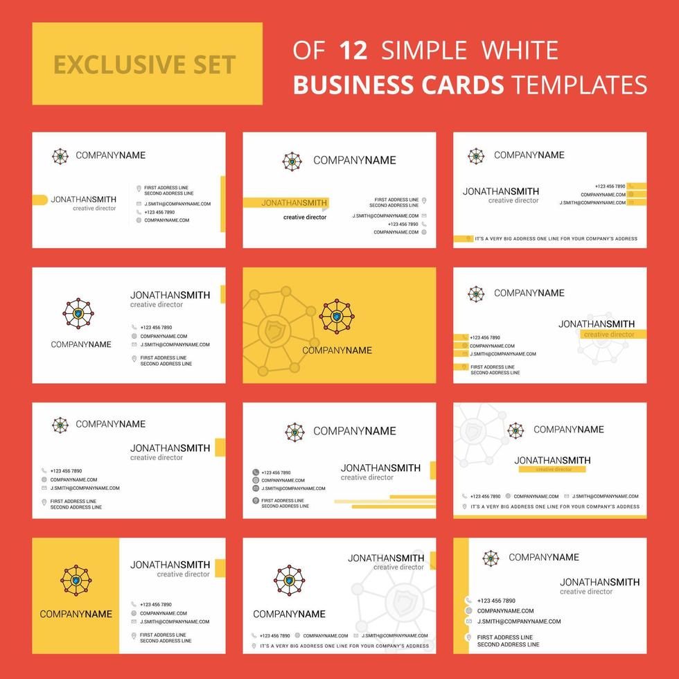 Set of 12 Sheild protected Creative Busienss Card Template Editable Creative logo and Visiting card background vector